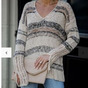 Vici Storia Maverick Stripe Textured Knit Sweater Bell Slit Sleeve Cuffs Small